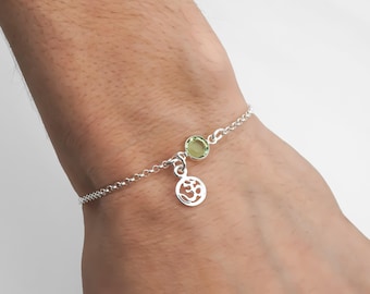 Om Bracelet - Om Anklet - Personalized Birthstone Bracelet - 925 Sterling Silver - Rolo Chain - Dainty Minimalist Bracelet