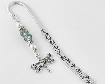 Dragonfly Bookmark - Silver Dragonfly Charm - Unique Beaded Charm Bookmark - Teacher Gifts - Dragonfly Gifts Teacher Gifts Insect Bookmark