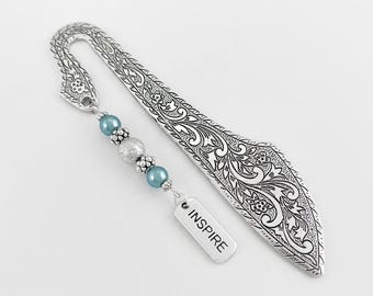 Inspire Bookmark - Gifts for Teachers - Teacher Appreciation Gift - Tibetan Silver Beaded Bookmark