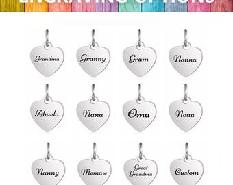 Personalized Heart Charm Tag, Stainless Steel Name Charm, Laser Engraved Custom Name Pendant, Custom Word Charm Add on