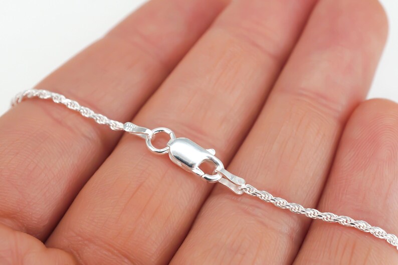 Sterling Silver Diamond Cut Rope Chain Necklace: 1.25mm, Lobster Clasp 画像 3