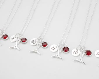 Sterling Silver Hockey Necklace: Personalized Number & Birthstone Charm