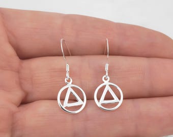 Tiny AA Symbol Earrings - Sobriety Gift for Recovering Alcoholics Anonymous Earrings 925 Sterling Silver Jewelry AA Earrings AA Jewelry