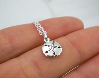 Sand Dollar Necklace - Tiny Silver Sanddollar Charm Necklace - 925 Sterling Silver Jewelry