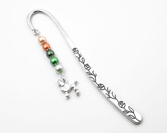 Poodle Bookmark: Beaded Silver Dog Charm Book Marker, Poodle Gifts