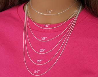 Silver Snake Chain with Lobster Clasp - Thin Snake Chain - 1.2 mm Thick - 14, 16, 18, 20, 22, 24 inches - Solid 925 Sterling Silver Chain