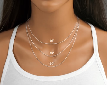 Thin Sterling Silver Box Chain Necklace for Women: 0.7mm thick - 16, 18, 20 inches