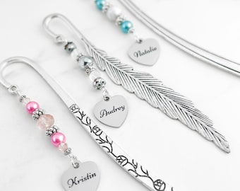 Personalized Name Bookmark for Women: Custom Laser Engraved Heart Charm Book Marker