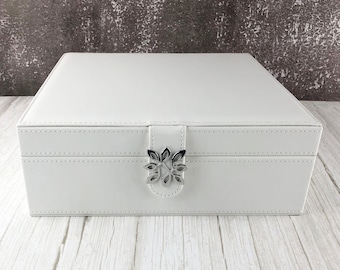White Jewelry Box Organizer for Girls and Women's Vegan Leather Jewelry Organizer Black, Turquoise, Pink, Black, Grey, Cream Jewelry Case