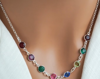 Birthstone Necklace - 925 Sterling Silver Friendship Jewelry - Friendship Necklace - Siblings Necklace - Preciosa Birthstone Charms