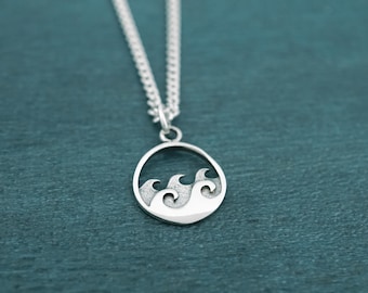 Silver Wave Necklace - 925 Sterling Silver Ocean Jewelry Necklace for Women - Summer Necklace - Round Surfer Wave Necklace
