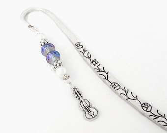 Violin Charm Bookmark: Antique Silver Music Gift