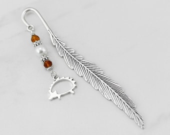 Hedgehog Bookmark - Hedgehog Gift Ideas - Beaded Tibetan Silver Hedgehog Charm Bookmark - Unique Bookmarks - Animal Bookmark Rodent Gifts