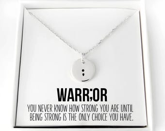 Semicolon Necklace Suicide Prevention Gift Warrior Necklace Mental Health Jewelry for Depression and Addiction 925 Sterling Silver Jewelry