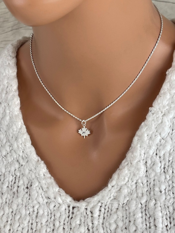 Carved Maple Leaf Pendant Necklace in Silver Plate - Statement Maple