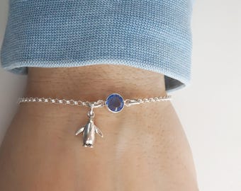 Penguin Bracelet - Penguin Anklet - Personalized Birthstone Bracelet - 925 Sterling Silver Penguin Jewelry - Minimalist Bracelet