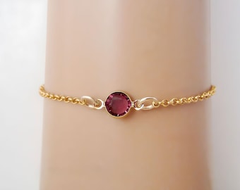 February Birthstone Bracelet - Preciosa Amethyst Birthstone Anklet - Gold Filled Jewelry - Dainty Minimalist Bracelet