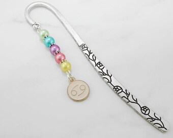 Cancer Bookmark - Cancer Zodiac Sign Charm Bookmark, Astrology Bookmark, Cancer Gifts, Astrology Gifts, Zodiac Gifts, Beaded Metal Bookmark