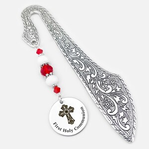 First Communion Bookmark - 1st Holy Communion Gifts for Girls - Engraved Fancy Cross Bookmark - FIrst Communion Favors - Religious Bookmark