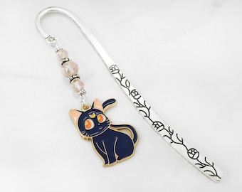 Anime Cat Bookmark - Silver Black Cat Bookmark - Unique Anime Cat Lover Gift Ideas - Anime Gifts - Luna Bookmark - Cat Stationary
