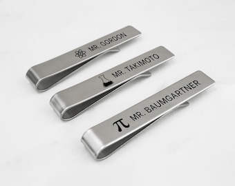 Personalized Teacher Tie Clip for Men's Gift for Male Teacher Custom Laser Engraved Tie Clip with Teacher's Name and School Teacher Gift