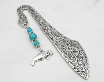 Manatee Bookmark for Women Men and Kids Gifts, Silver Teacher Bookmark with Manatee Charm Bookmark for Teachers Gifts for Librarian Gifts