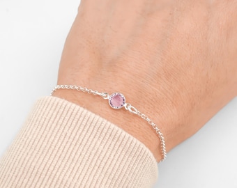 June Birthstone Bracelet - Preciosa Alexandrite Birthstone Anklet - 925 Sterling Silver Bracelet - Dainty Minimalist Bracelet