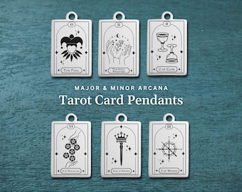 Tarot Card Pendant: Stainless Steel Laser Engraved Charms, Major + Minor Arcana