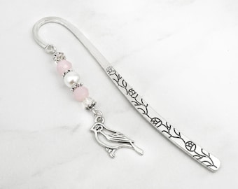 Bird Bookmark for Teacher Gifts, Bird Lover Gifts, Silver Beaded Bookmark, Bird Charm Book Marker, Bird Gifts for Teachers, Bird Gifts