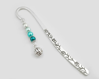 Volleyball Bookmark: Antique Silver Charm, Beaded Book Marker