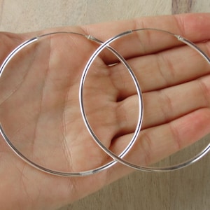 Large Hoop Earrings - 925 Sterling Silver Jewelry - Plain Hoops - Silver Hoops - 65mm | 2.5 inches