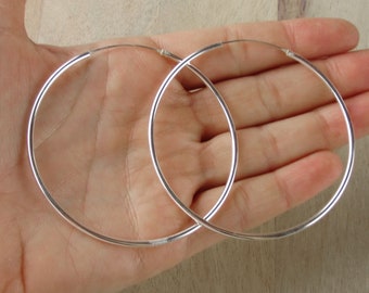 Large Hoop Earrings - 925 Sterling Silver Jewelry - Plain Hoops - Silver Hoops - 65mm | 2.5 inches