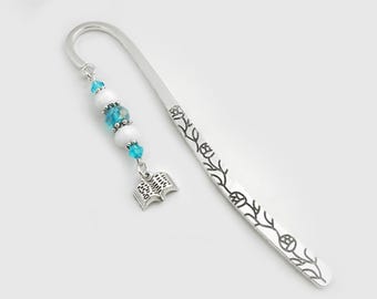 Open Book Bookmark - Reader Bookmark - Librarian Bookmark - Teacher Bookmark - Author Gift, Book Lover Gift - Tibetan Silver Beaded Bookmark