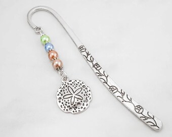 Sand Dollar Bookmark - Unique Summer Gifts - Summer Bookmark - Tibetan Silver Beaded Bookmark - Beach Bookmark - Seashell Bookmark