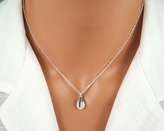 Silver Sea Shell Necklace, 925 Sterling Silver Seashell Jewelry, Sterling Silver Coffee Bean Trivia Shell Charm Necklace, Summer Necklace