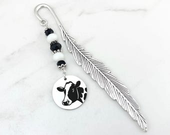 Cow Bookmark - Cow Head Charm Bookmark - Laser Engraved Tibetan Silver Bookmark - Cow Gifts - Engraved Cow Charm - Unique Charm Bookmarks