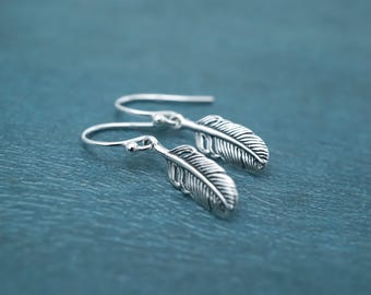 Small Feather Earrings: 925 Sterling Silver Feather Jewelry for Everyday