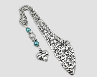 Teacher Bookmark: Heart Charm, Beaded, End of Year Gift