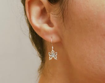 Dainty Butterfly Earrings - Minimalist Butterfly Jewelry, Dainty Butterfly Charm Earrings, 925 Sterling Silver Earrings, Butterfly Gifts