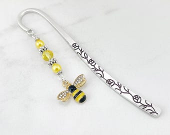 Bumblebee Bookmark - Custom Beaded Charm Bookmark for Teacher Gifts - Tibetan Silver Yellow Bee Stationary - Bee Bookmark - Bumblebee Gifts
