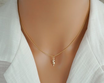 Tiny Gold Seahorse Necklace, Thin 14k Gold Filled Seahorse Charm Necklace, Gold Sea Horse Jewelry - Gold Filled Anchor Chain, Seahorse Gifts