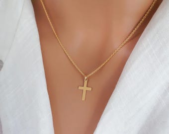 14k Gold Filled Cross Necklace - Thin Gold Filled Cross Charm Necklace - Small Gold Cross Necklace - Religious Jewelry