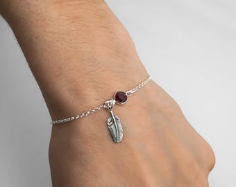 Feather Bracelet - Minimalist Memorial Bracelet - Birthstone Bracelet - 925 Sterling Silver Bracelet, Feather Anklet - Bird Feather Jewelry