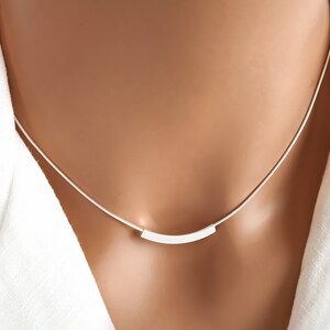Curved Bar Necklace - 925 Sterling Silver Layering Necklace - Everyday Necklace - Dainty Casual Jewelry - 25mm Bar
