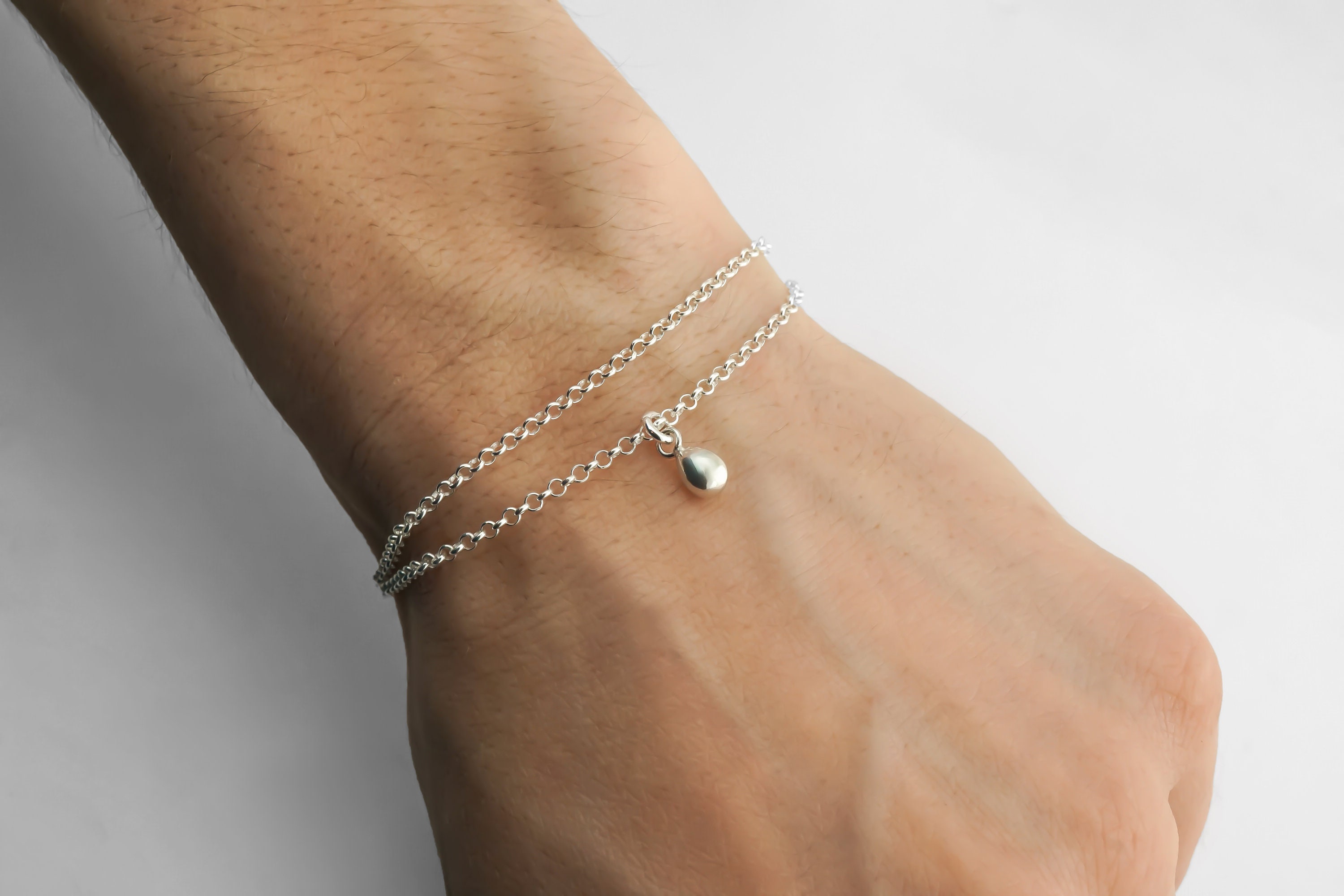 925 Sterling Silver Teardrop Charm Bracelet Minimalist