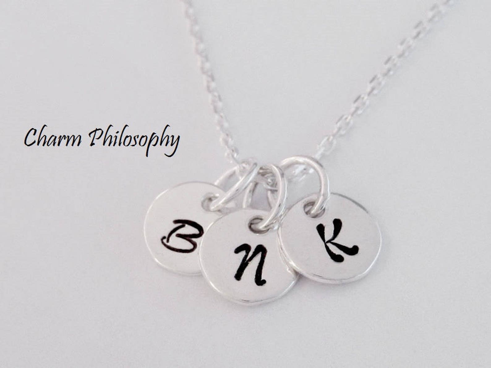 Monogram Letters Necklace 8mm Round Initial Charms Etsy