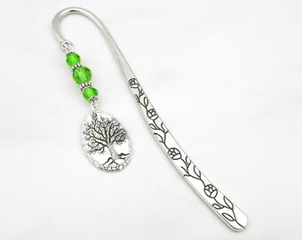 Unique Tree Bookmark - Beaded Tibetan Silver Charm Bookmark - Tree Charm Bookmark - Nature Book Marker - Tree Gifts - Outdoorsy Gifts