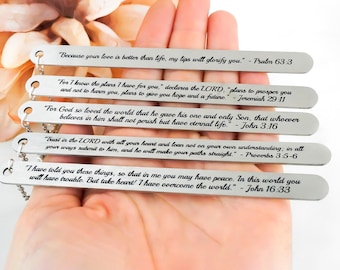 Custom Bible Verse Bookmark - Custom Prayer Bookmark - Religious Gifts - Stainless Steel Engraved Bookmark - Personalized Christian Gifts