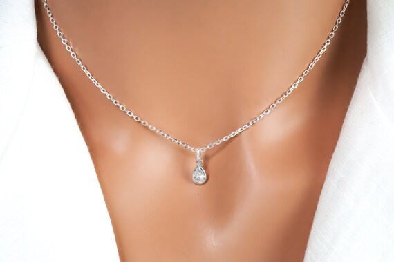 Dainty Teardrop Necklace Minimalist Cubic Zirconia Tear Drop Charm Necklace Tiny 925 Sterling Silver Necklace Simple Necklaces for Women Etsy