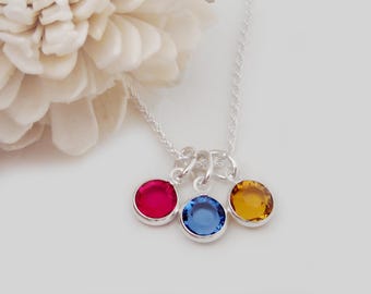 Birthstone Necklace - 3 Birthstones - Personalized Birthstone Jewelry - Mom of Triplets - Mom of 3 - Sisters Necklace - Friendship Necklace